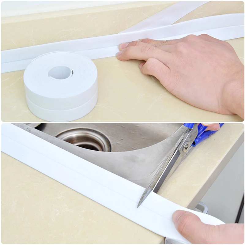 Bathroom Shower Sink Bath Sealing Tapes PVC Adhesive Sealing Strips Waterproof Wall Stickers for Bathroom Kitchen Sealant Tape