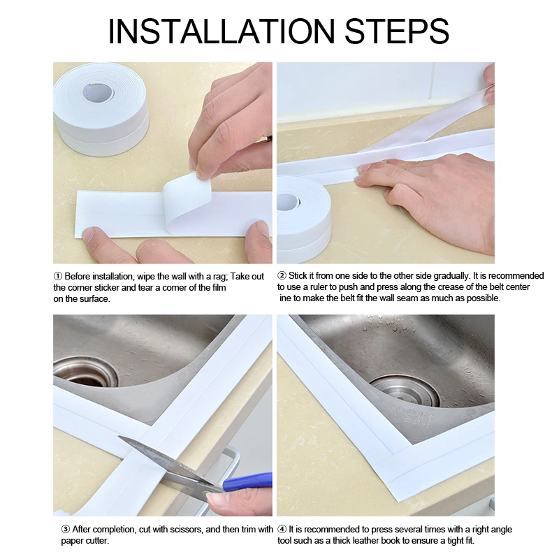 Bathroom Shower Sink Bath Sealing Tapes PVC Adhesive Sealing Strips Waterproof Wall Stickers for Bathroom Kitchen Sealant Tape