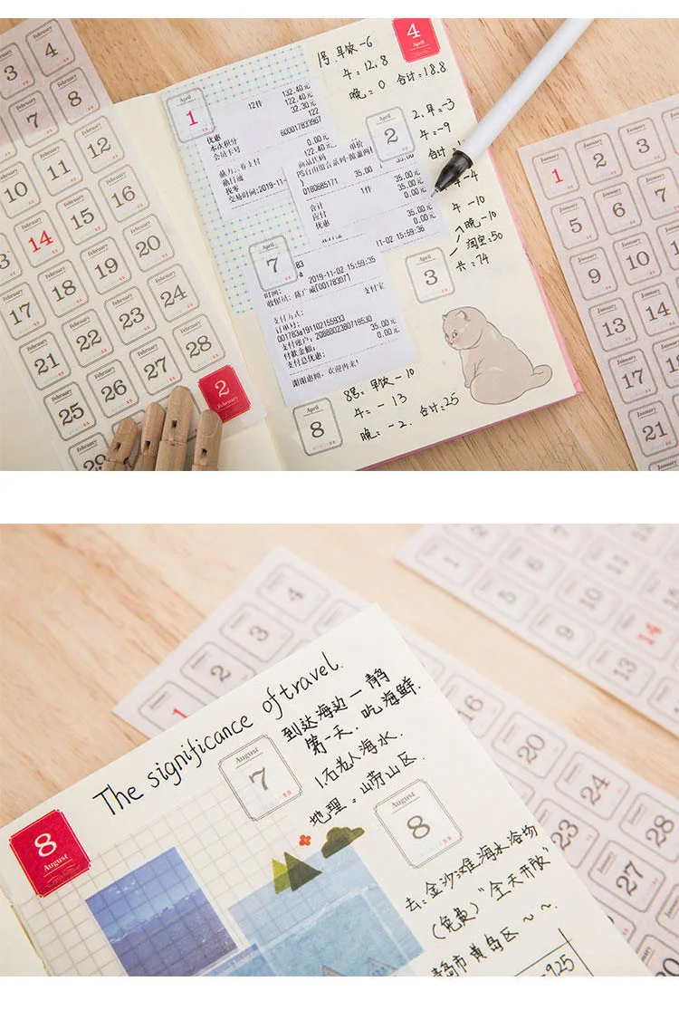 12pcs/pack 365 Days Calendar Decorative Stickers Scrapbooking Diy Label Diary Stationery Album Journal Planner Month Number Stic