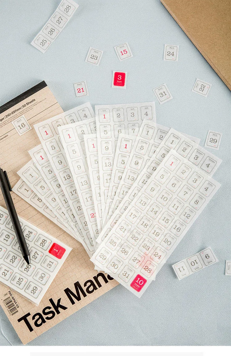 12pcs/pack 365 Days Calendar Decorative Stickers Scrapbooking Diy Label Diary Stationery Album Journal Planner Month Number Stic