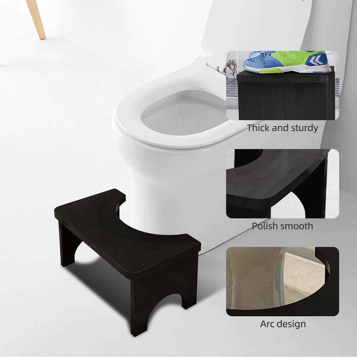 Sturdy Portable Bamboo Toilet Squat Stool for Adults,Wide and Stable,Bathroom Potty Stool,Easy to Use and Clean, Portable Design