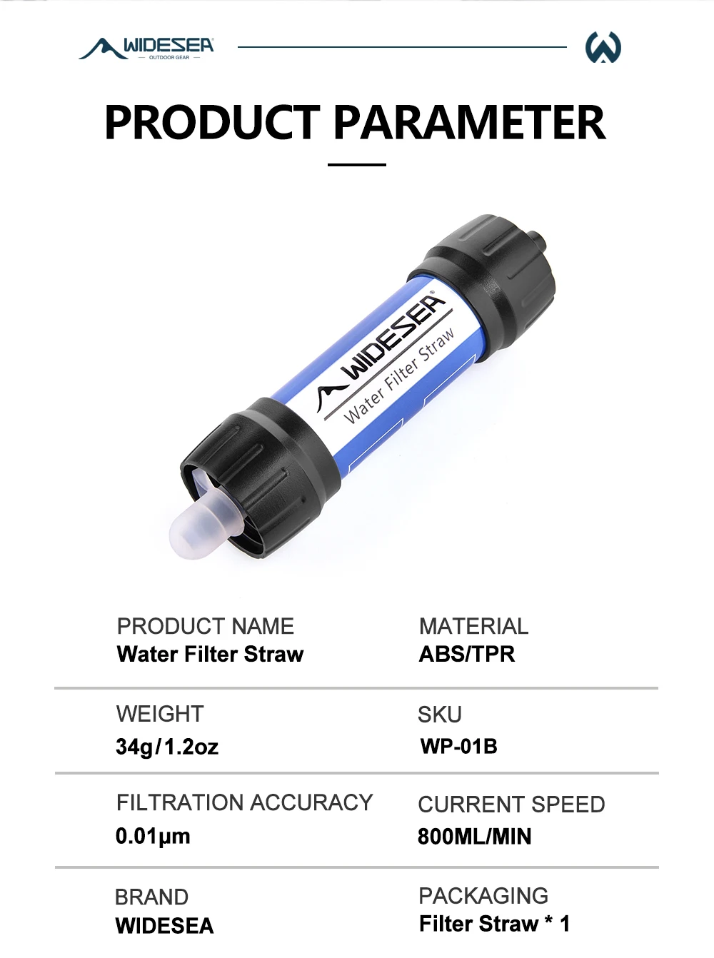 Camping Outdoor Water Purifier 0.01Micron Filtration Portable Reusable Straw Type Use Of Highqualitymedical Hollow Fiber