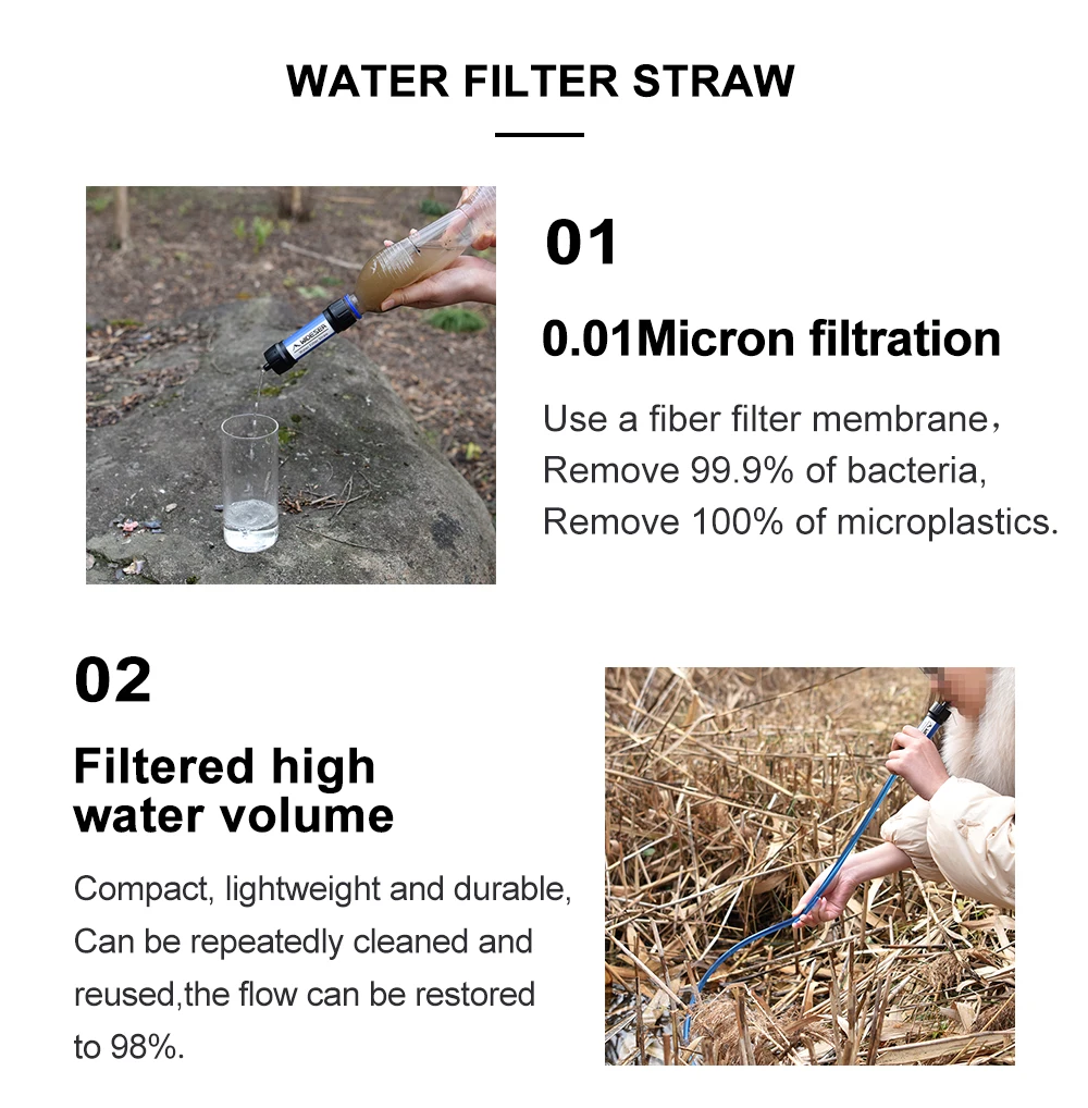 Camping Outdoor Water Purifier 0.01Micron Filtration Portable Reusable Straw Type Use Of Highqualitymedical Hollow Fiber