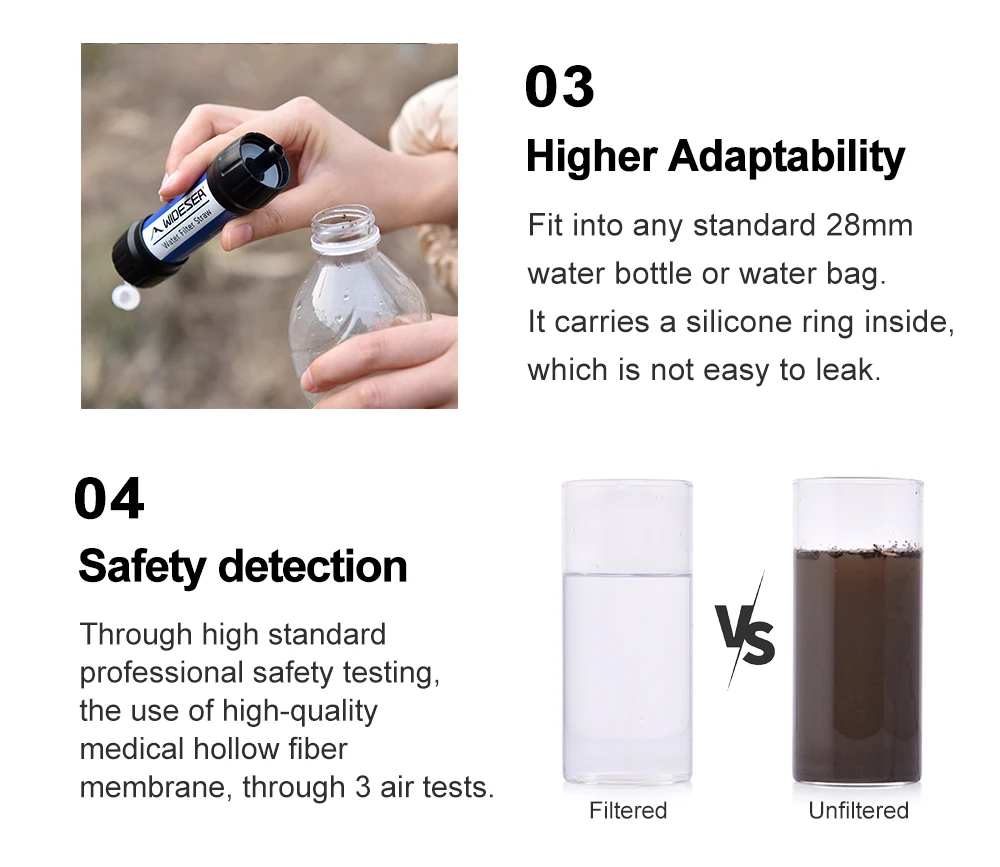Camping Outdoor Water Purifier 0.01Micron Filtration Portable Reusable Straw Type Use Of Highqualitymedical Hollow Fiber