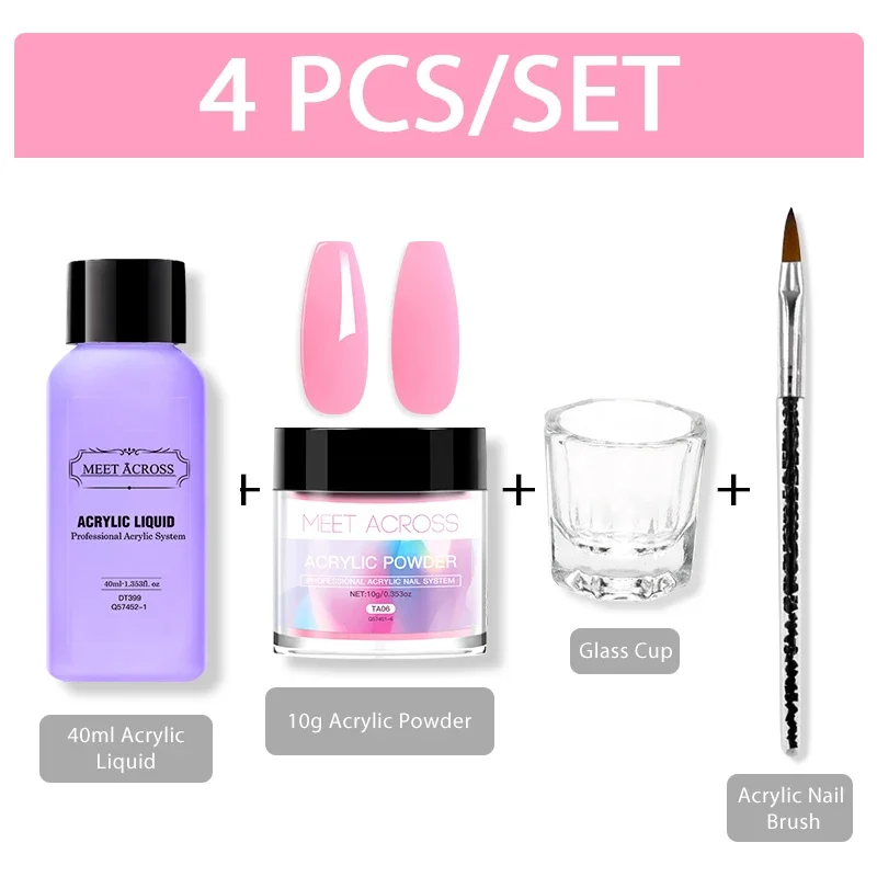 4Pcs/Set 10g Nail Acrylic Powder With 40ml Acrylic Liquid Monomer Set French Nails Extension Carving Tools For Manicure Nail Art