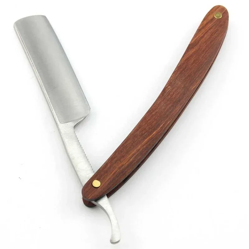 1pc/2pcs Vintage Wood Handle Straight Edge Stainless Steel Barber Razor Folding Shaving Knife
