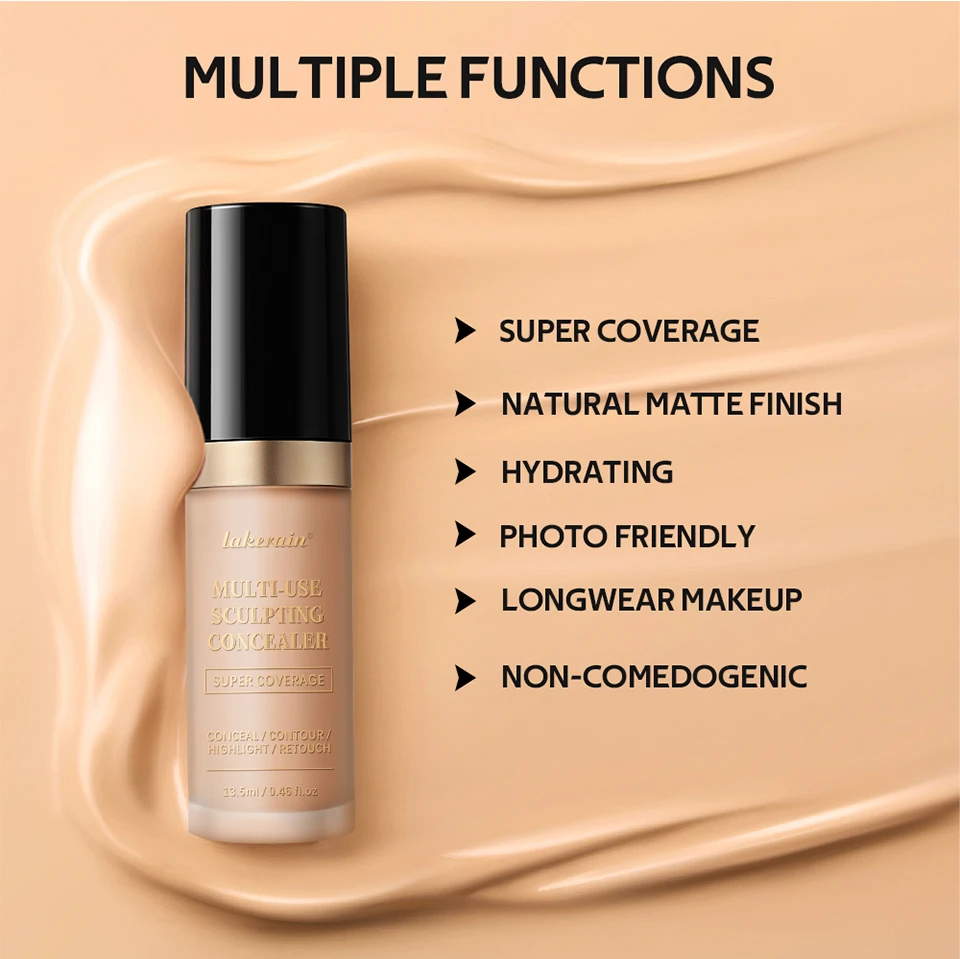 Foundation Coverage Concealer Multi-Use Cream Oil Free Long Lasting Hydrating Cover Contour Highlight and Retouch Face Makeup