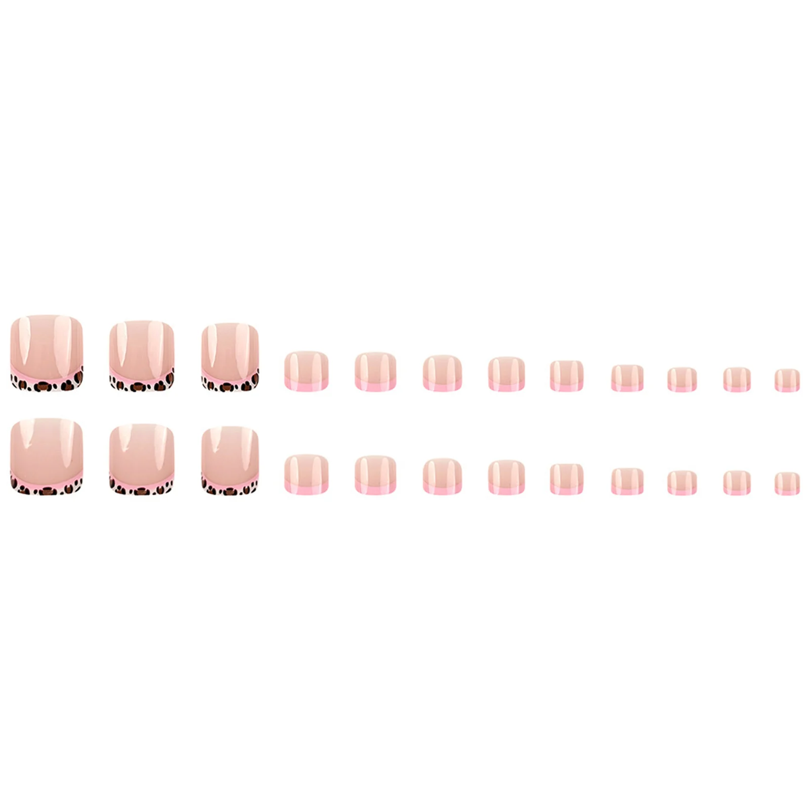 24pcs Fashion Leopard Print False Toe Nails Pind Edge French Style Sweet Cool Press On Toenail Y2k Simple Fake Toenail For Women