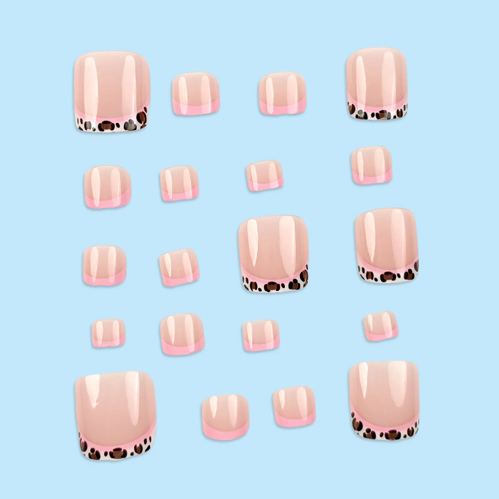24pcs Fashion Leopard Print False Toe Nails Pind Edge French Style Sweet Cool Press On Toenail Y2k Simple Fake Toenail For Women