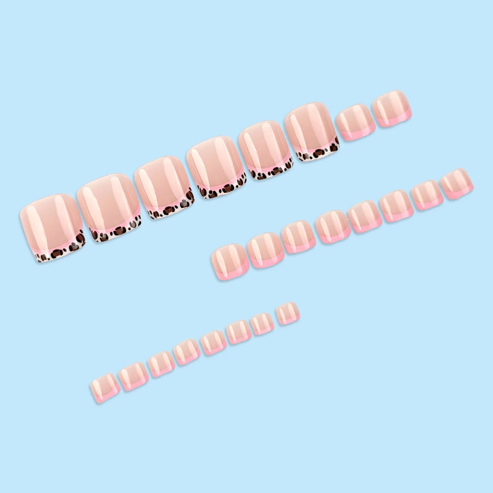 24pcs Fashion Leopard Print False Toe Nails Pind Edge French Style Sweet Cool Press On Toenail Y2k Simple Fake Toenail For Women