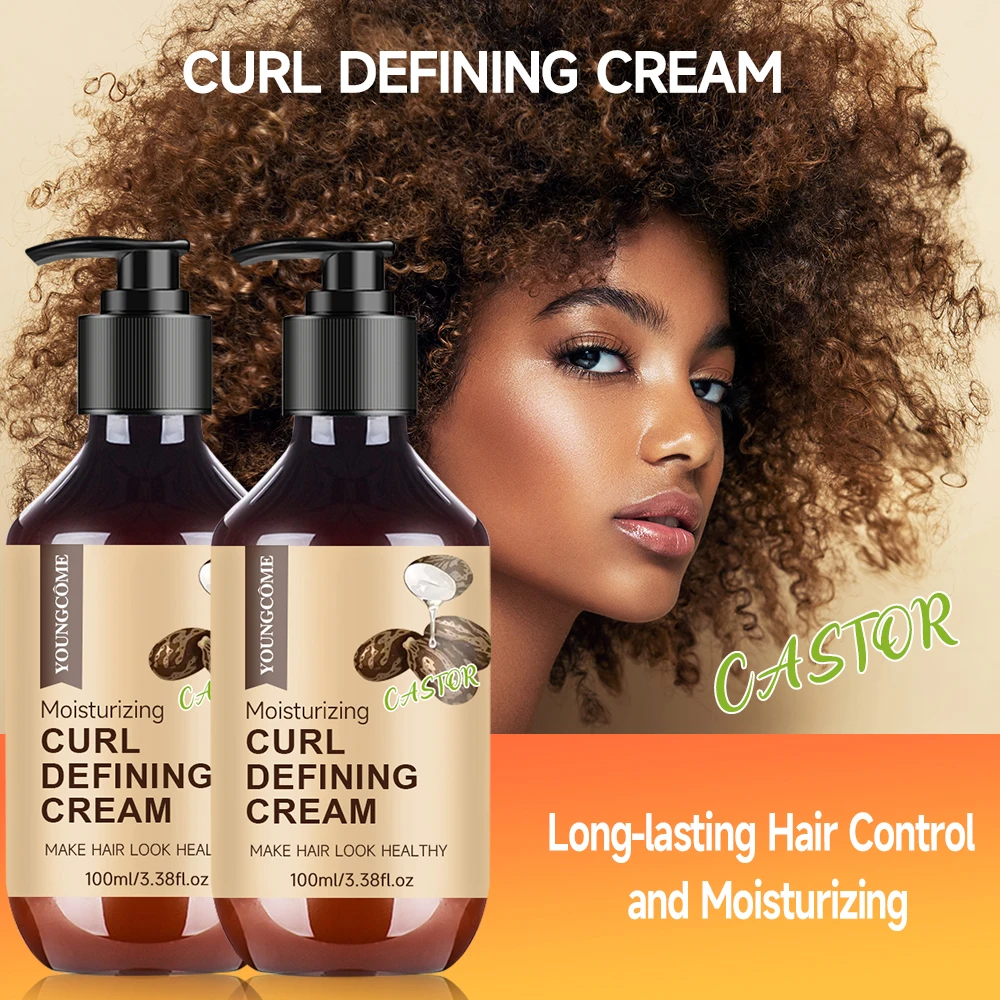 Castor Oil Curl Activator Cream - Defined Coily/Wavy Hair, Humidity Resistance, Non-Greasy Formula, Safe for Color-Treated Hair