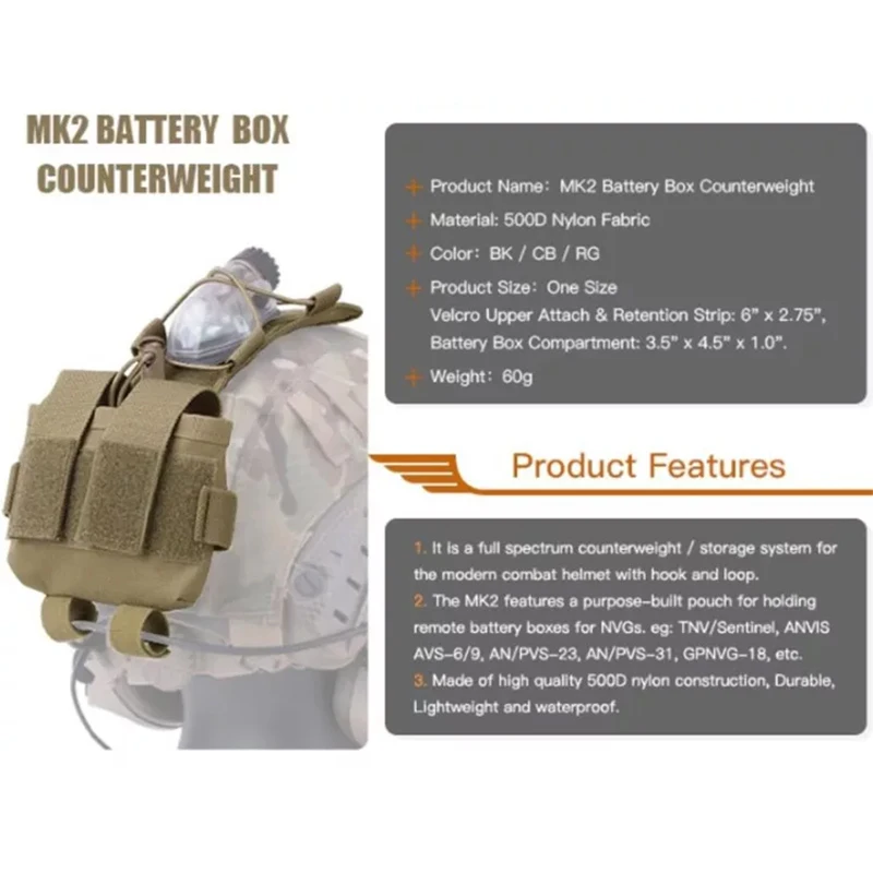 BOOIU Battery Pouch Sport Helmet MK2 Battery Pack Helmet Counterweight Pack CS Hunting Airsoft Tactical Helmets Accessories