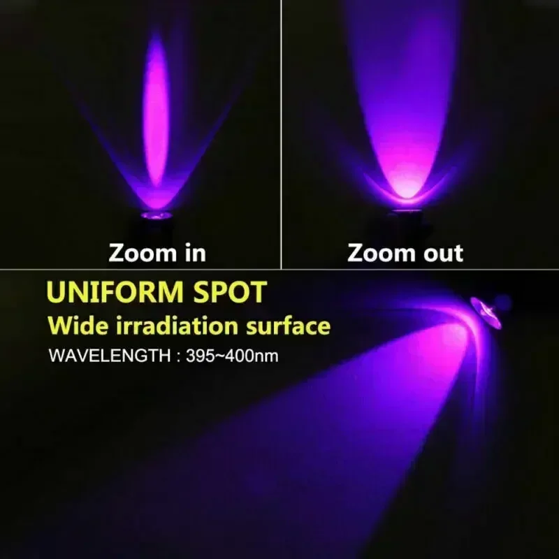 395nm LED UV Flashlight USB Rechargeable Foldable Lamp with Magnet Hook UV Light Ultraviolet for Pet Urine Detector Resin Curing