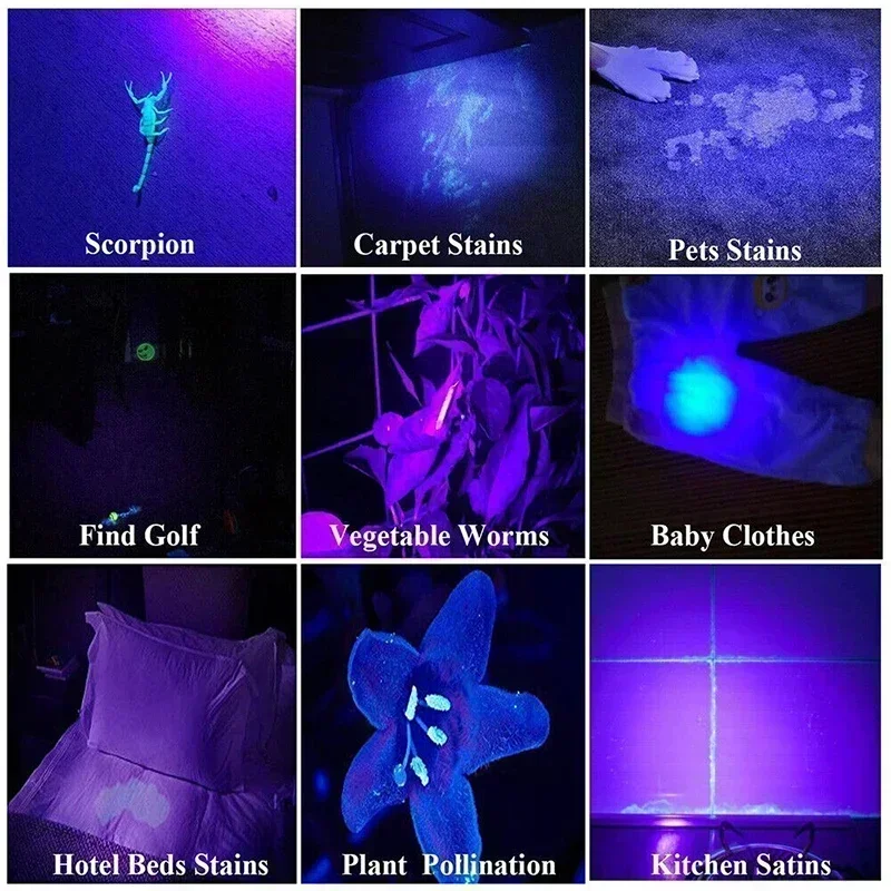 395nm LED UV Flashlight USB Rechargeable Foldable Lamp with Magnet Hook UV Light Ultraviolet for Pet Urine Detector Resin Curing