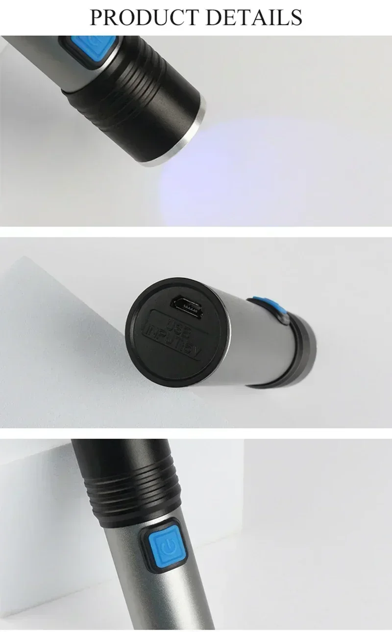 395nm LED UV Flashlight USB Rechargeable Foldable Lamp with Magnet Hook UV Light Ultraviolet for Pet Urine Detector Resin Curing