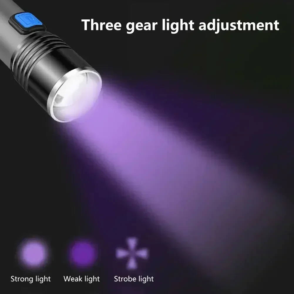 395nm LED UV Flashlight USB Rechargeable Foldable Lamp with Magnet Hook UV Light Ultraviolet for Pet Urine Detector Resin Curing