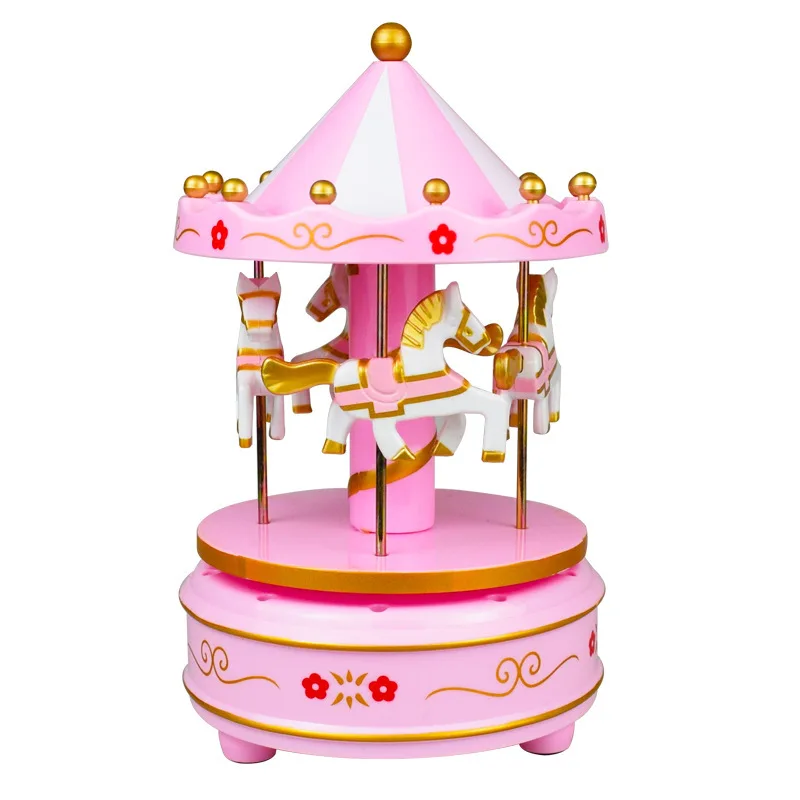 Carousel Music Box Cake Decorative Ornament Baby Birthday Gift Toys Desktop Carousel Toys Handwork 4 Horses Music Box Gifts