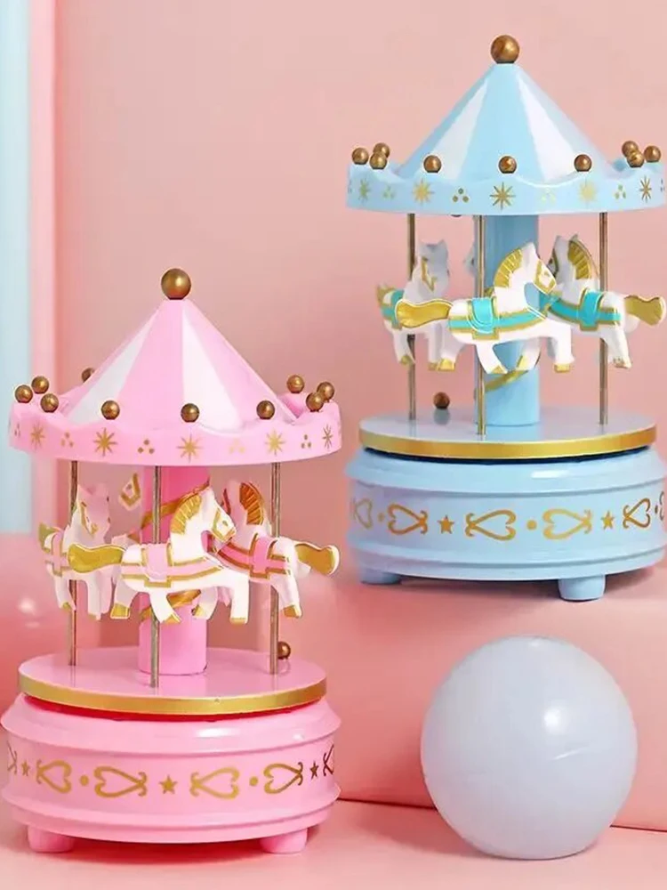 Carousel Music Box Cake Decorative Ornament Baby Birthday Gift Toys Desktop Carousel Toys Handwork 4 Horses Music Box Gifts