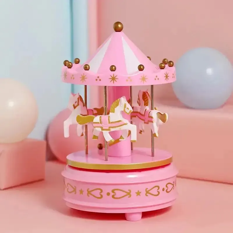 Carousel Music Box Cake Decorative Ornament Baby Birthday Gift Toys Desktop Carousel Toys Handwork 4 Horses Music Box Gifts