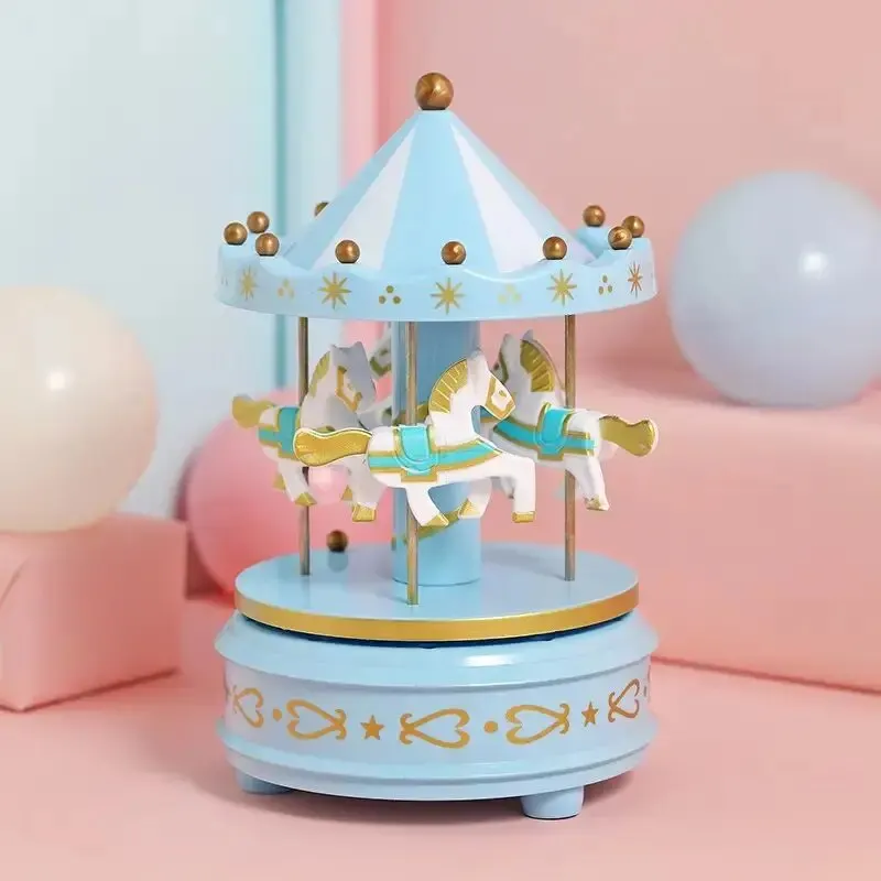 Carousel Music Box Cake Decorative Ornament Baby Birthday Gift Toys Desktop Carousel Toys Handwork 4 Horses Music Box Gifts