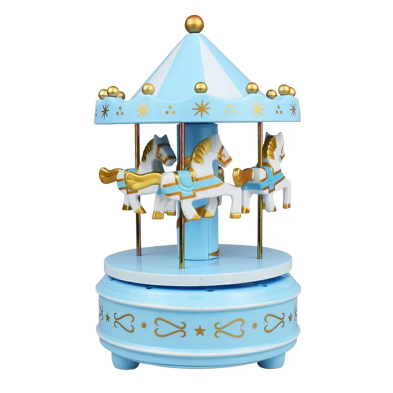 Carousel Music Box Cake Decorative Ornament Baby Birthday Gift Toys Desktop Carousel Toys Handwork 4 Horses Music Box Gifts