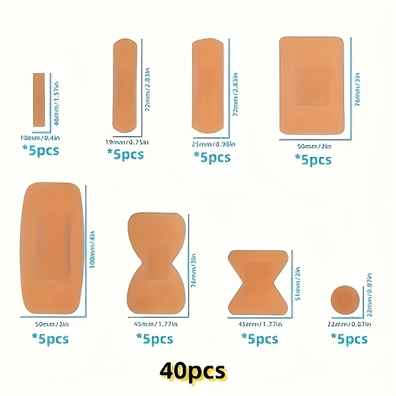 40pcs Waterproof & Breathable PE Soft Rubber Bandages Multi-Size (Finger, Wrist, Knuckle) for Versatile Wound Care Breathable