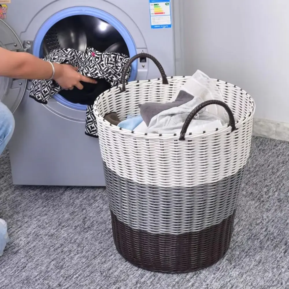 Dirty Clothes Basket Foldable Woven Laundry Basket Rattan-Style Toys Storage Basket for Dirty Clothes Household Items