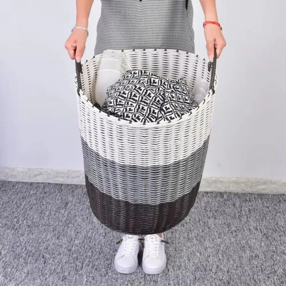 Dirty Clothes Basket Foldable Woven Laundry Basket Rattan-Style Toys Storage Basket for Dirty Clothes Household Items