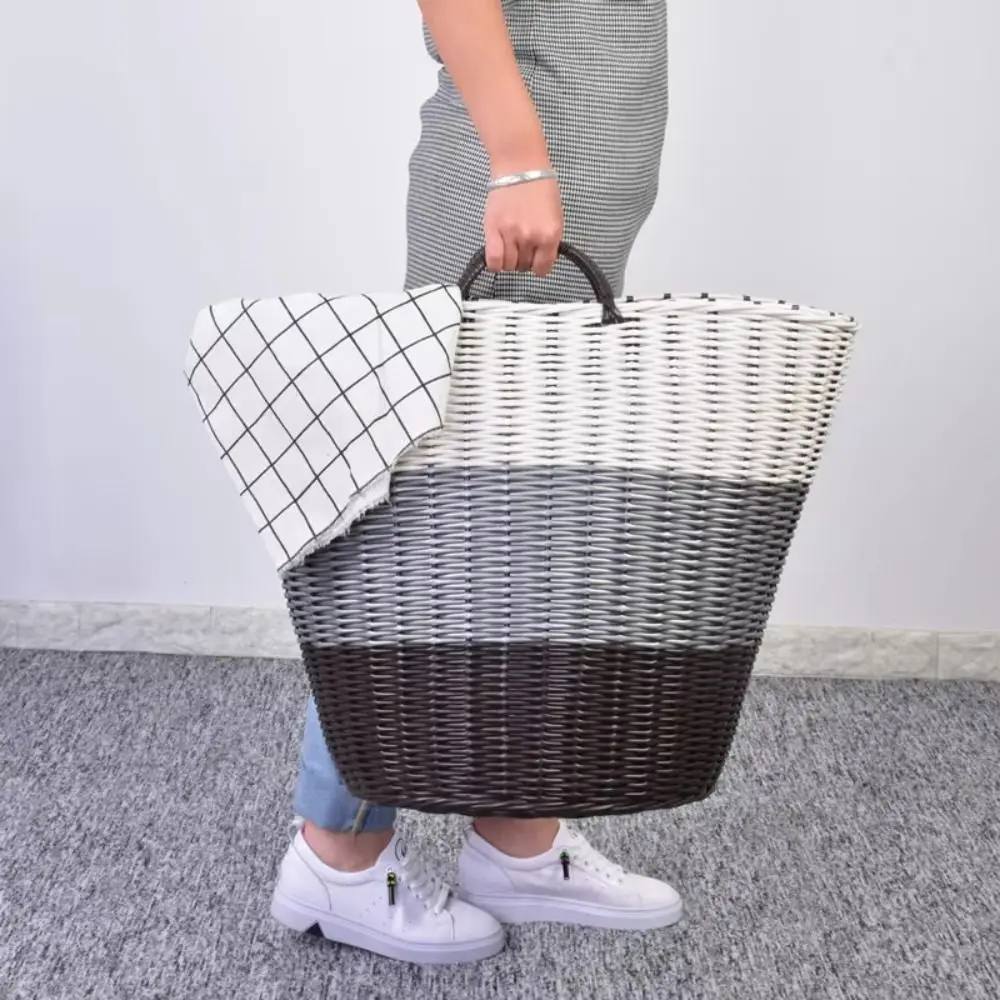 Dirty Clothes Basket Foldable Woven Laundry Basket Rattan-Style Toys Storage Basket for Dirty Clothes Household Items
