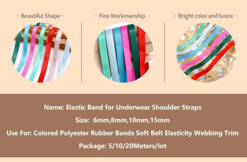 5/10/20M 6/8/10/15mm Nylon Elastic Band for Bra Underwear Shoulder Strap Rubber Tapes Soft Belt Stretch Lingerie Sewing Trims