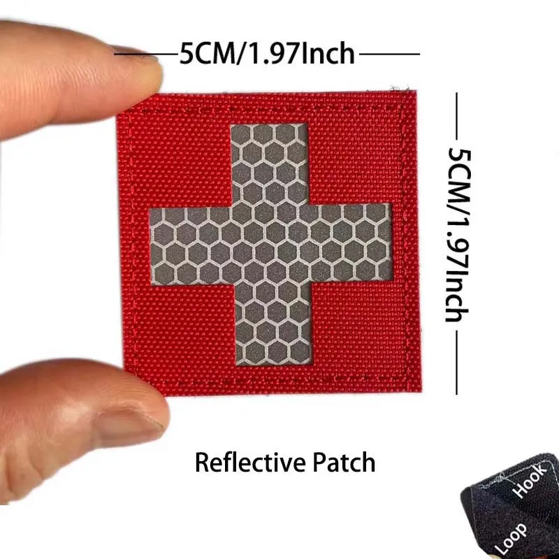 IR Reflective Emergency Rescue Life Star Medic Cross MED First Aid Morale Badge Tactical Patch Hook & Loop For Backpack Applique