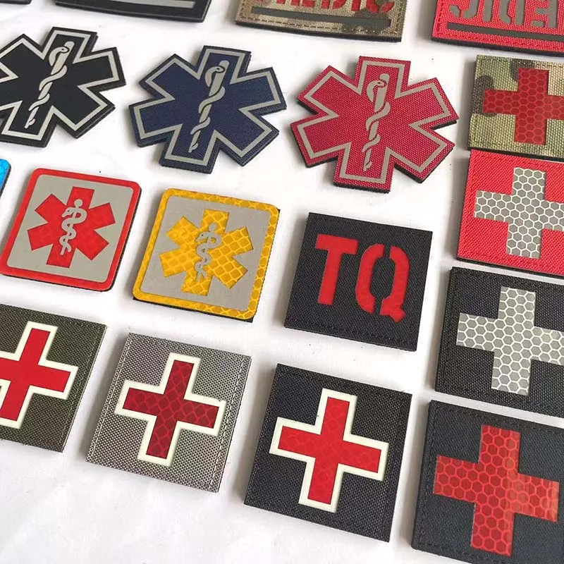IR Reflective Emergency Rescue Life Star Medic Cross MED First Aid Morale Badge Tactical Patch Hook & Loop For Backpack Applique