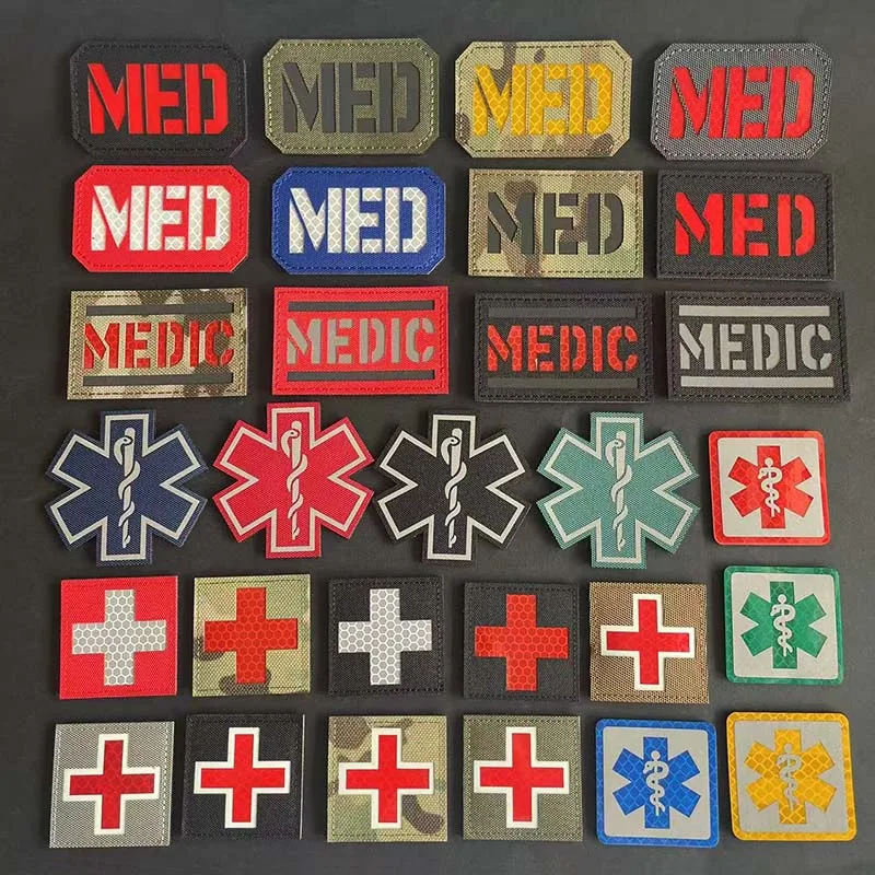 IR Reflective Emergency Rescue Life Star Medic Cross MED First Aid Morale Badge Tactical Patch Hook & Loop For Backpack Applique