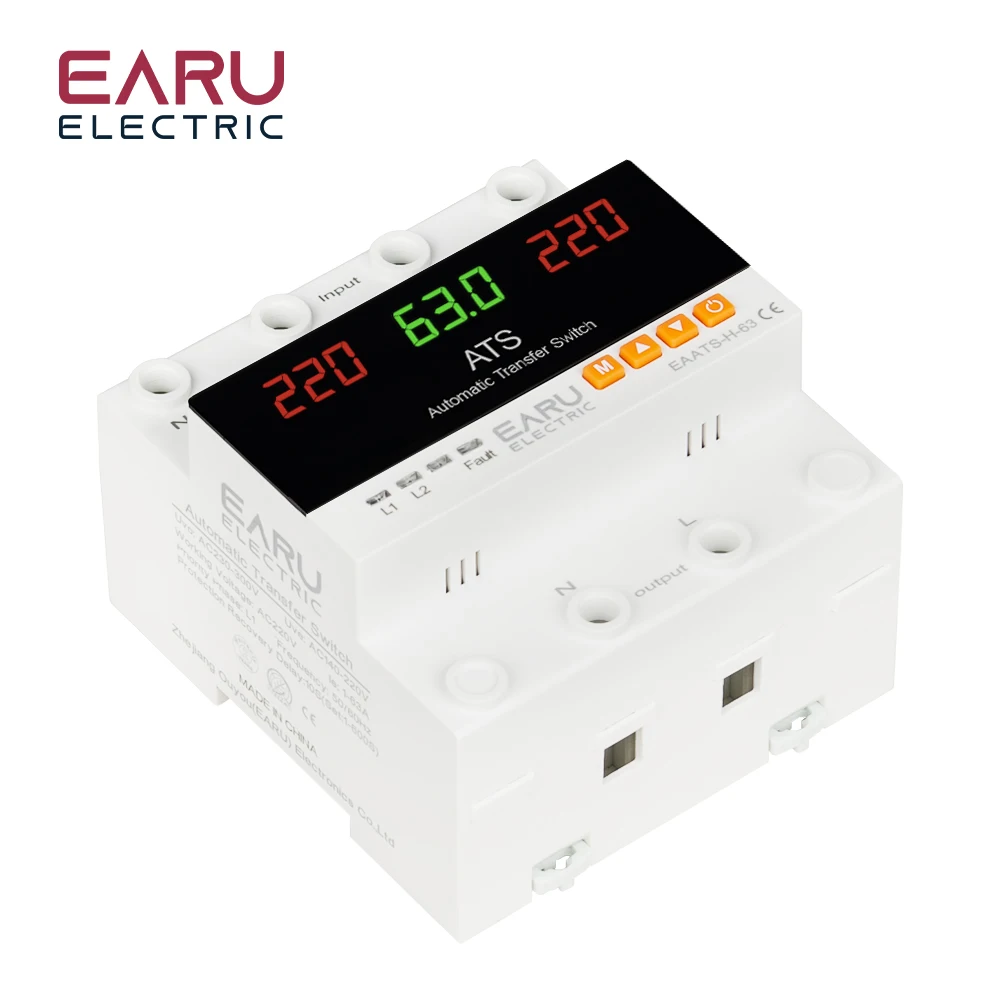 63A 100A ATS Adjustable Over Under Voltage Current Protector Dual Power Conversion Automatic Transfer Switch Monitor Relay 220V