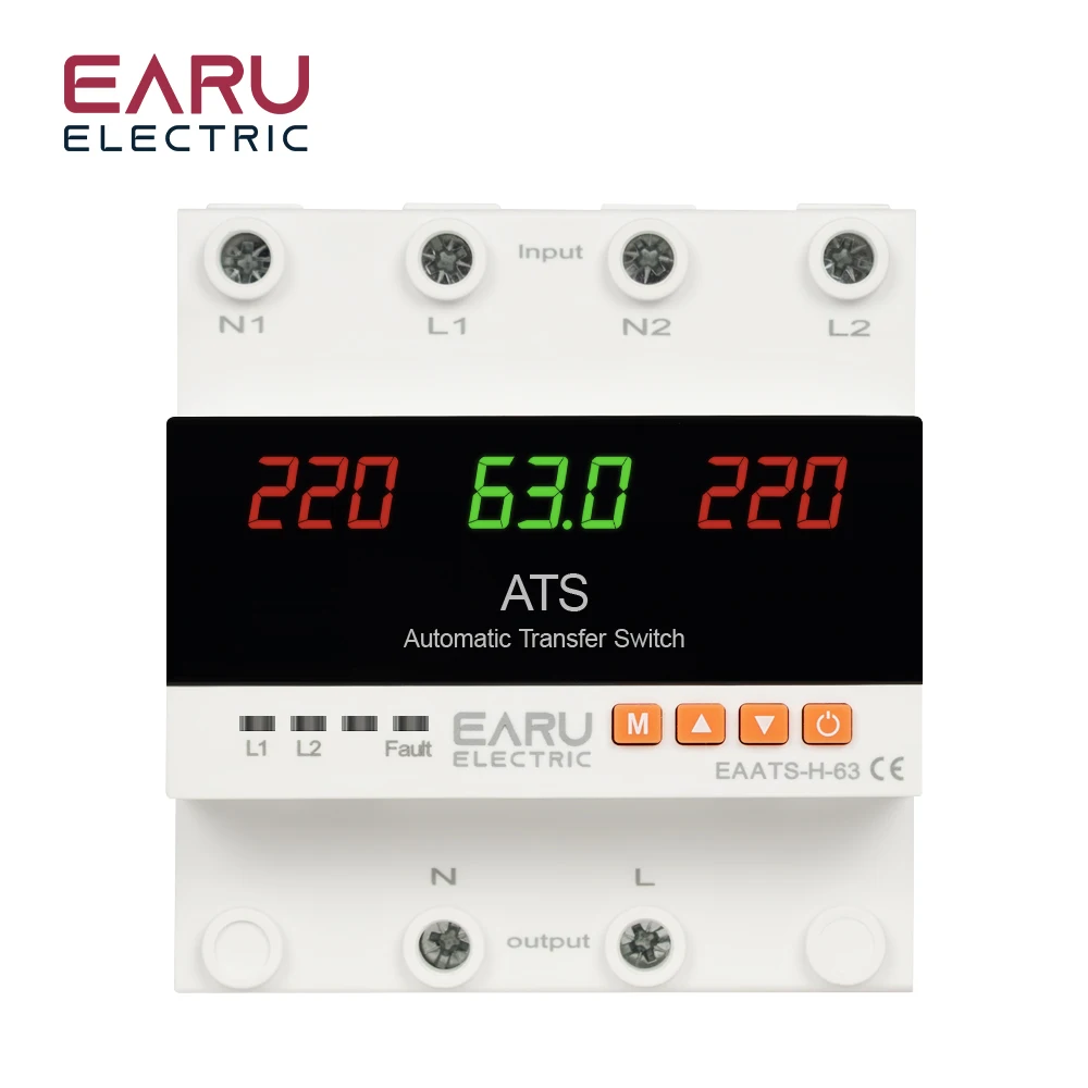 63A 100A ATS Adjustable Over Under Voltage Current Protector Dual Power Conversion Automatic Transfer Switch Monitor Relay 220V