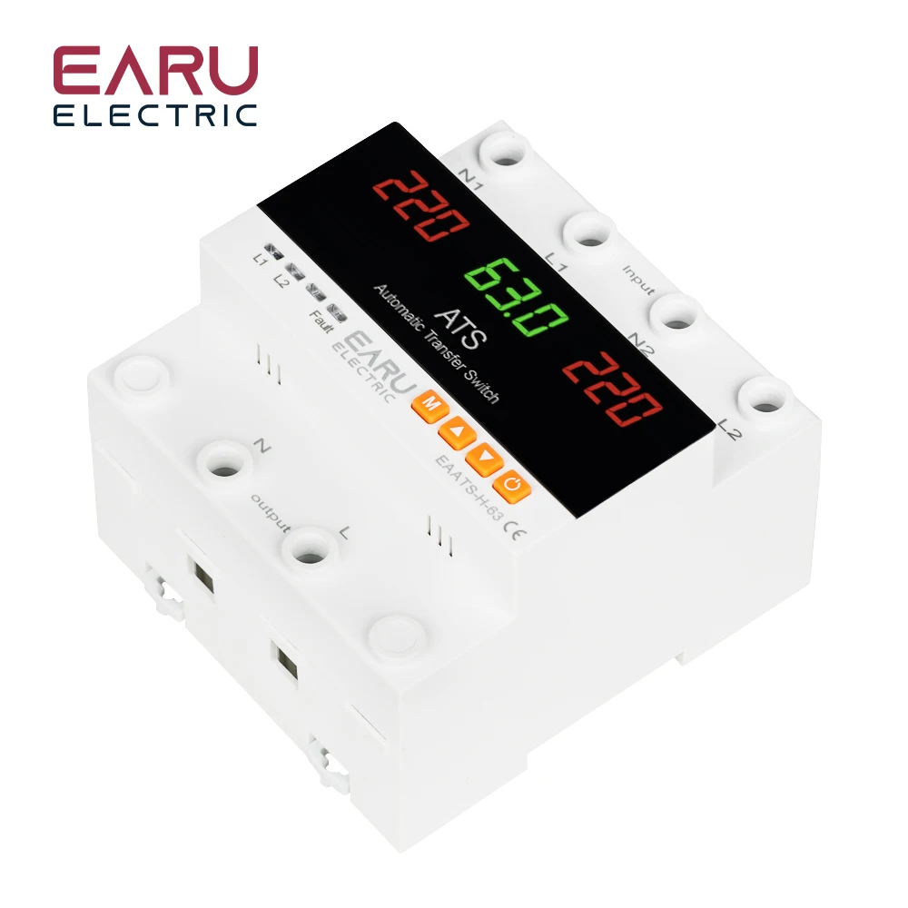 63A 100A ATS Adjustable Over Under Voltage Current Protector Dual Power Conversion Automatic Transfer Switch Monitor Relay 220V