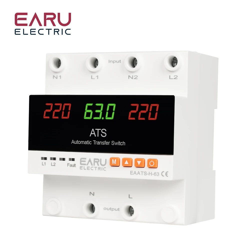 63A 100A ATS Adjustable Over Under Voltage Current Protector Dual Power Conversion Automatic Transfer Switch Monitor Relay 220V