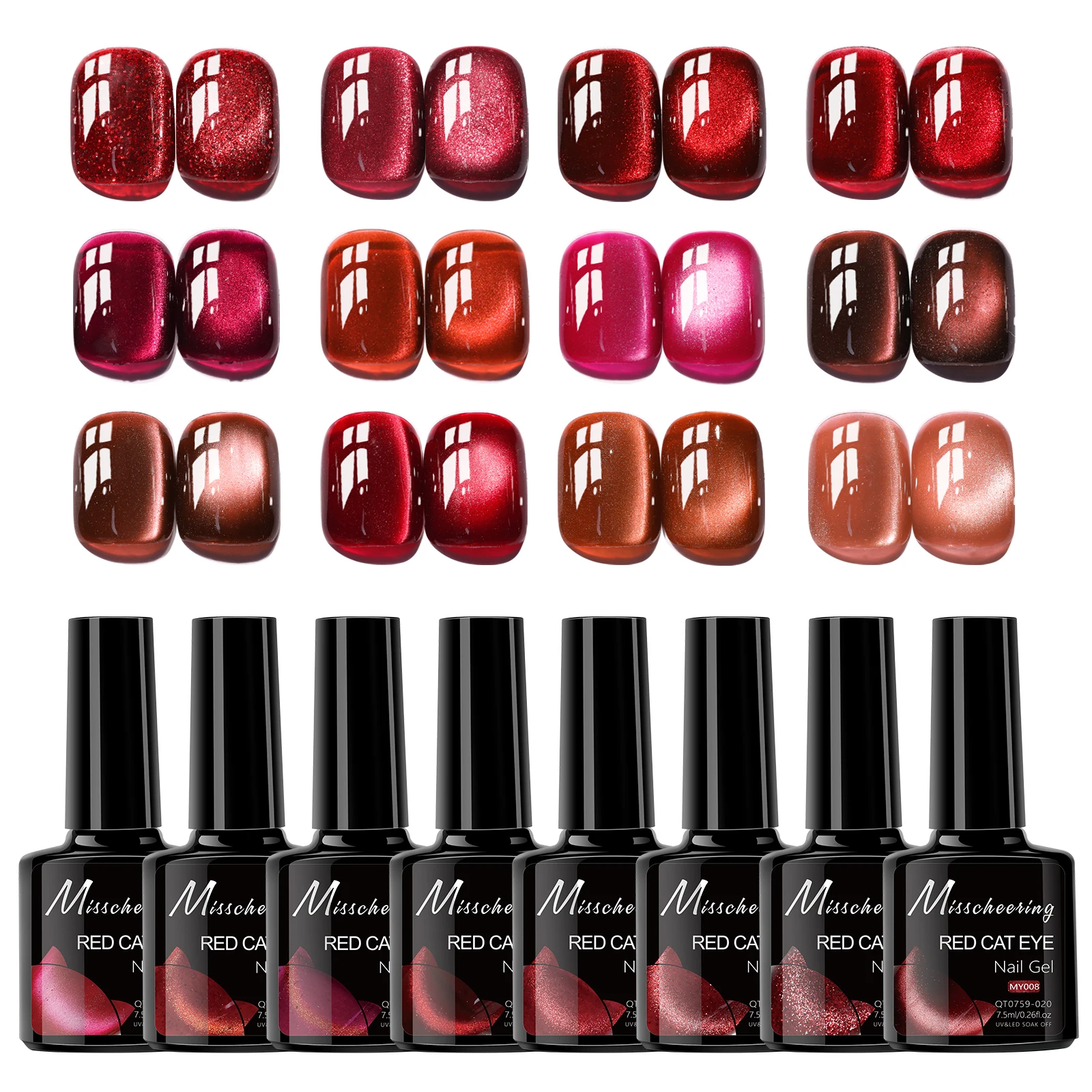 7.5ml Red Ruby Cat Eye Magnetic Gel Nail Polish For Nails Toes DIY Sparking Glass Varnis Semi Permanent Soak Off UV LED Gel