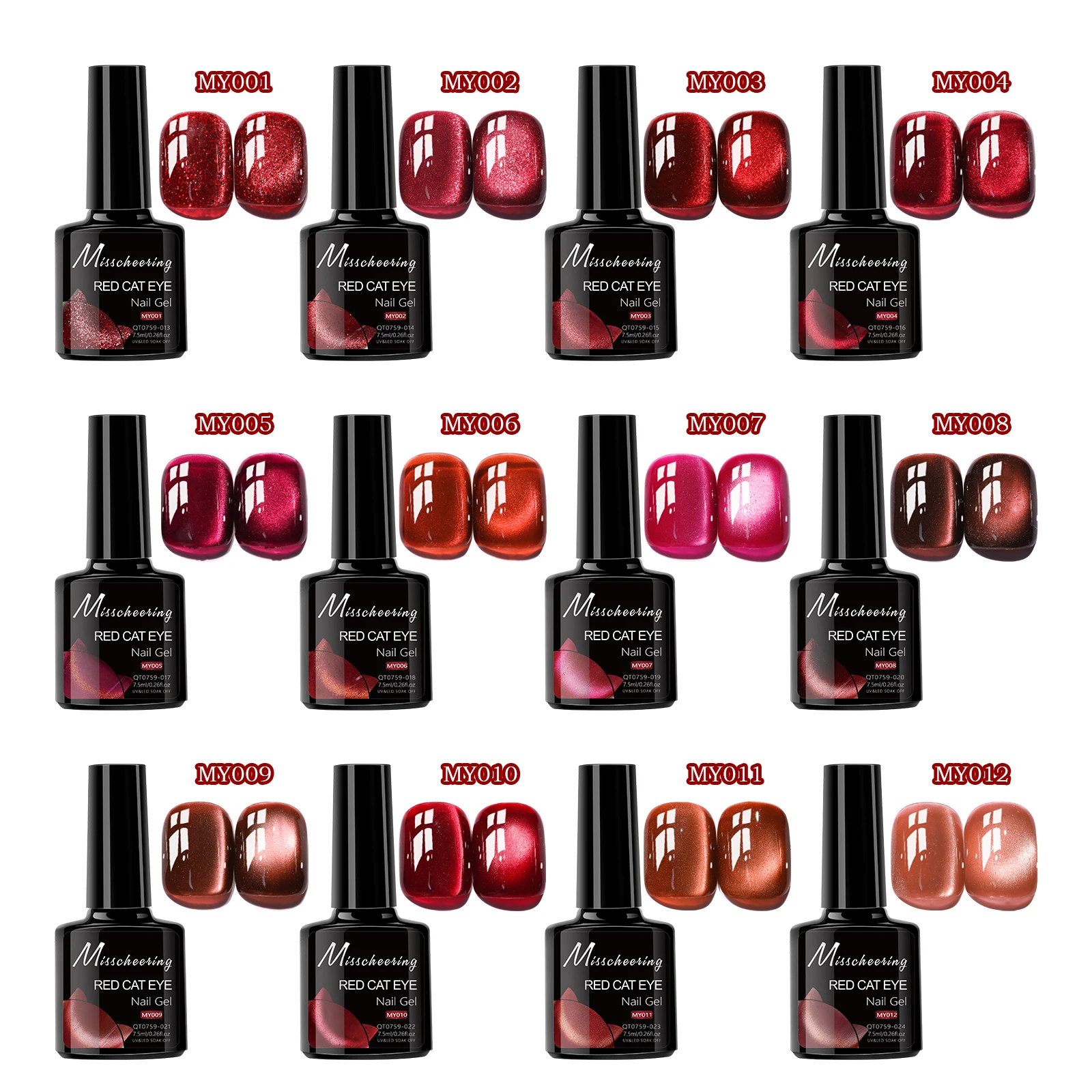 7.5ml Red Ruby Cat Eye Magnetic Gel Nail Polish For Nails Toes DIY Sparking Glass Varnis Semi Permanent Soak Off UV LED Gel