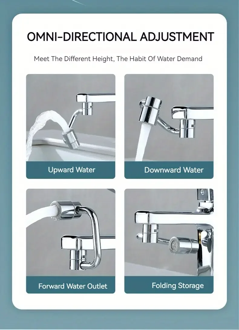 1pc 1080° Swivel Stainless Steel Kitchen Faucet Extender Universal Splashproof Dual Mode Bathroom Sink Accessories with Adapter