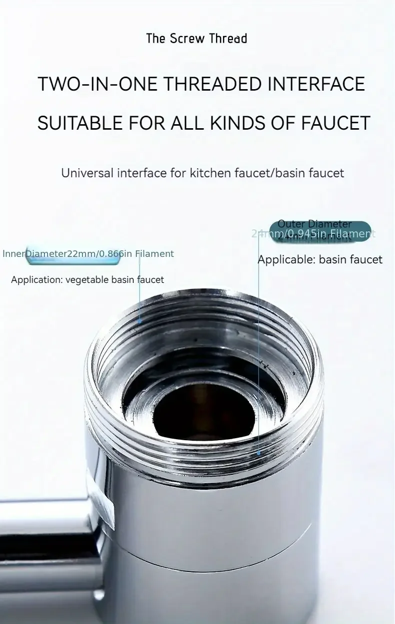 1pc 1080° Swivel Stainless Steel Kitchen Faucet Extender Universal Splashproof Dual Mode Bathroom Sink Accessories with Adapter