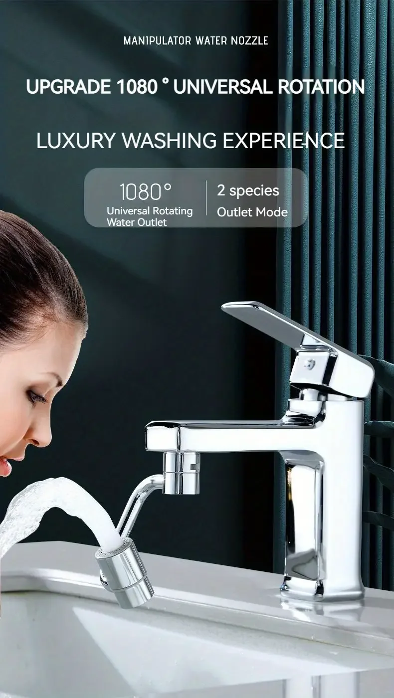 1pc 1080° Swivel Stainless Steel Kitchen Faucet Extender Universal Splashproof Dual Mode Bathroom Sink Accessories with Adapter
