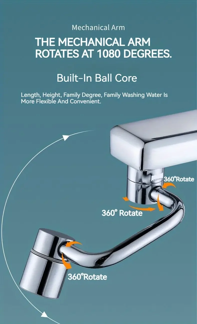 1pc 1080° Swivel Stainless Steel Kitchen Faucet Extender Universal Splashproof Dual Mode Bathroom Sink Accessories with Adapter