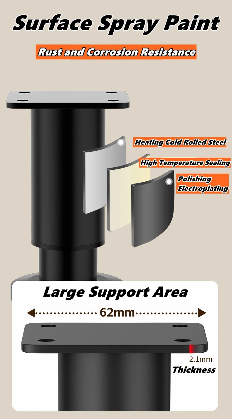 Adjustable Height Furniture Support Legs for Bed Frame, Metal Adjustable Furniture Legs for Bed/Sofa/Cabinet/Couch/Table