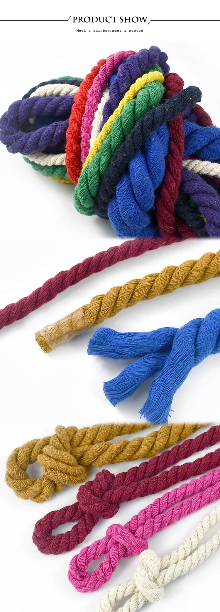 2Meters 5-20mm 3 Shares Macrame Cotton Rope Strap Braided Twisted Cord DIY Decoration Ropes Bag Craft Cords Sewing Accessories