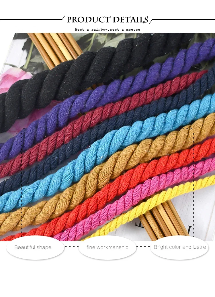 2Meters 5-20mm 3 Shares Macrame Cotton Rope Strap Braided Twisted Cord DIY Decoration Ropes Bag Craft Cords Sewing Accessories