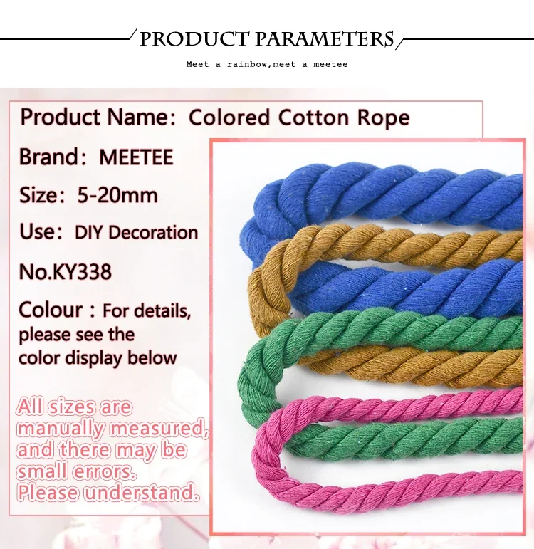 2Meters 5-20mm 3 Shares Macrame Cotton Rope Strap Braided Twisted Cord DIY Decoration Ropes Bag Craft Cords Sewing Accessories