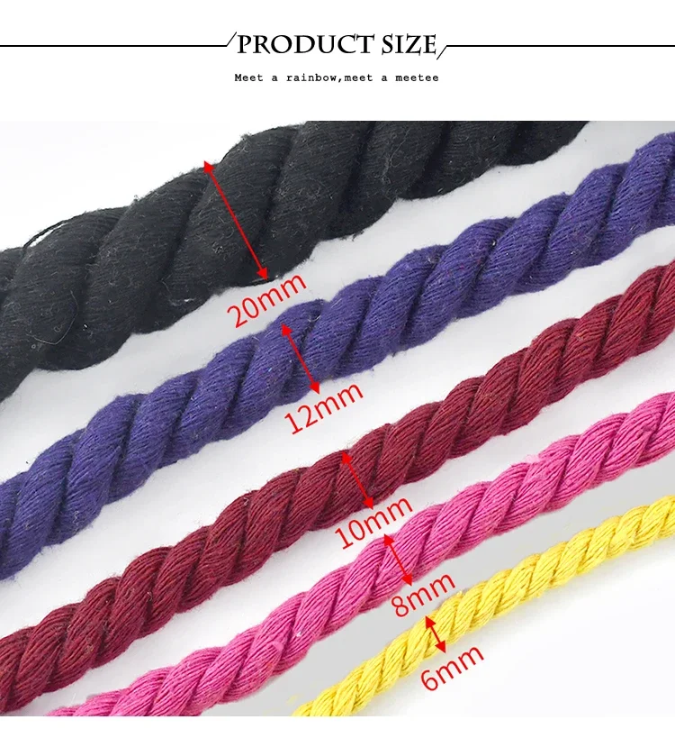2Meters 5-20mm 3 Shares Macrame Cotton Rope Strap Braided Twisted Cord DIY Decoration Ropes Bag Craft Cords Sewing Accessories