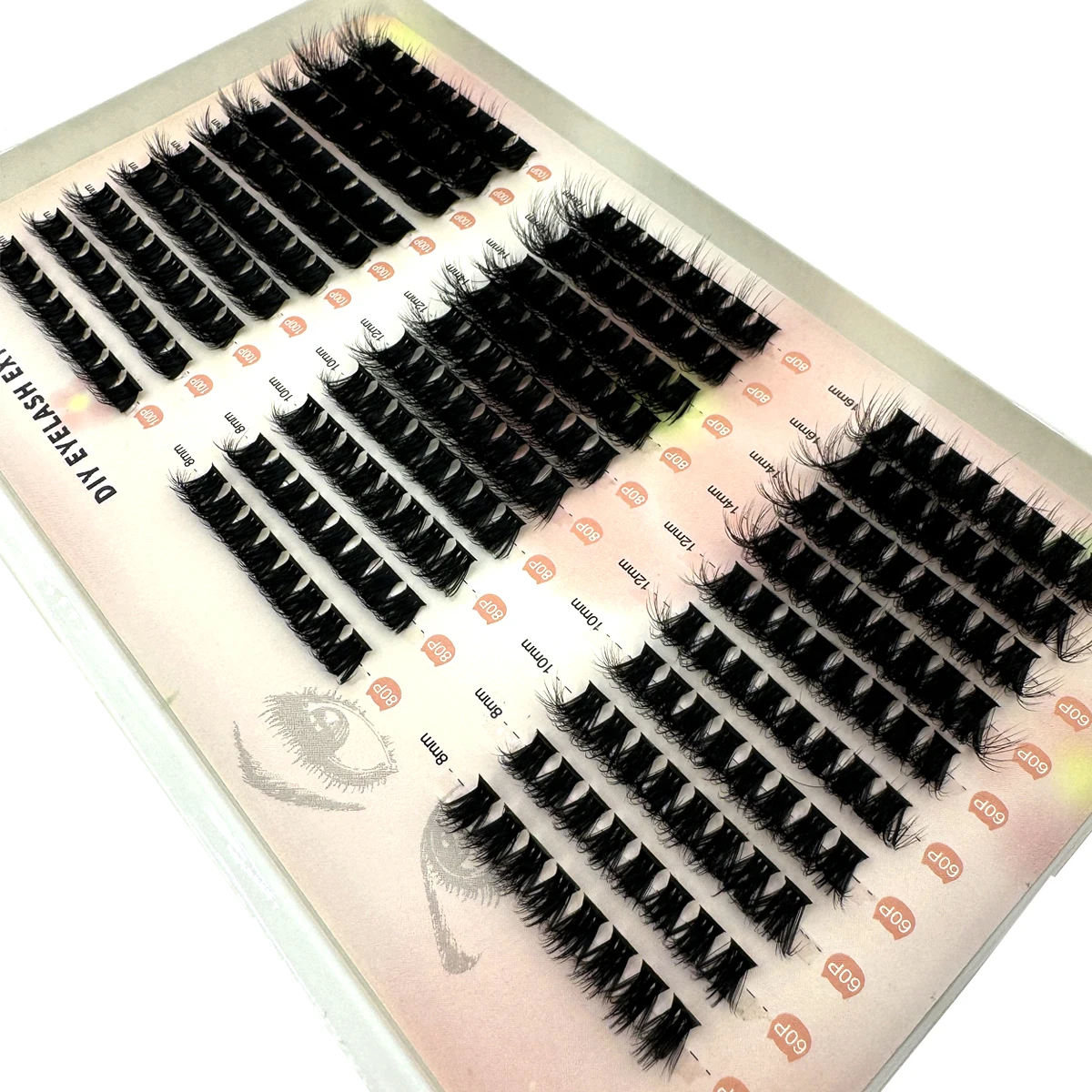 New 3D Grafting 10 Rows 60P+80P+100P Self Grafting DIY Mixed Cluster Packaging Mink Makeup False Eyelash Beauty Tool Wholesale