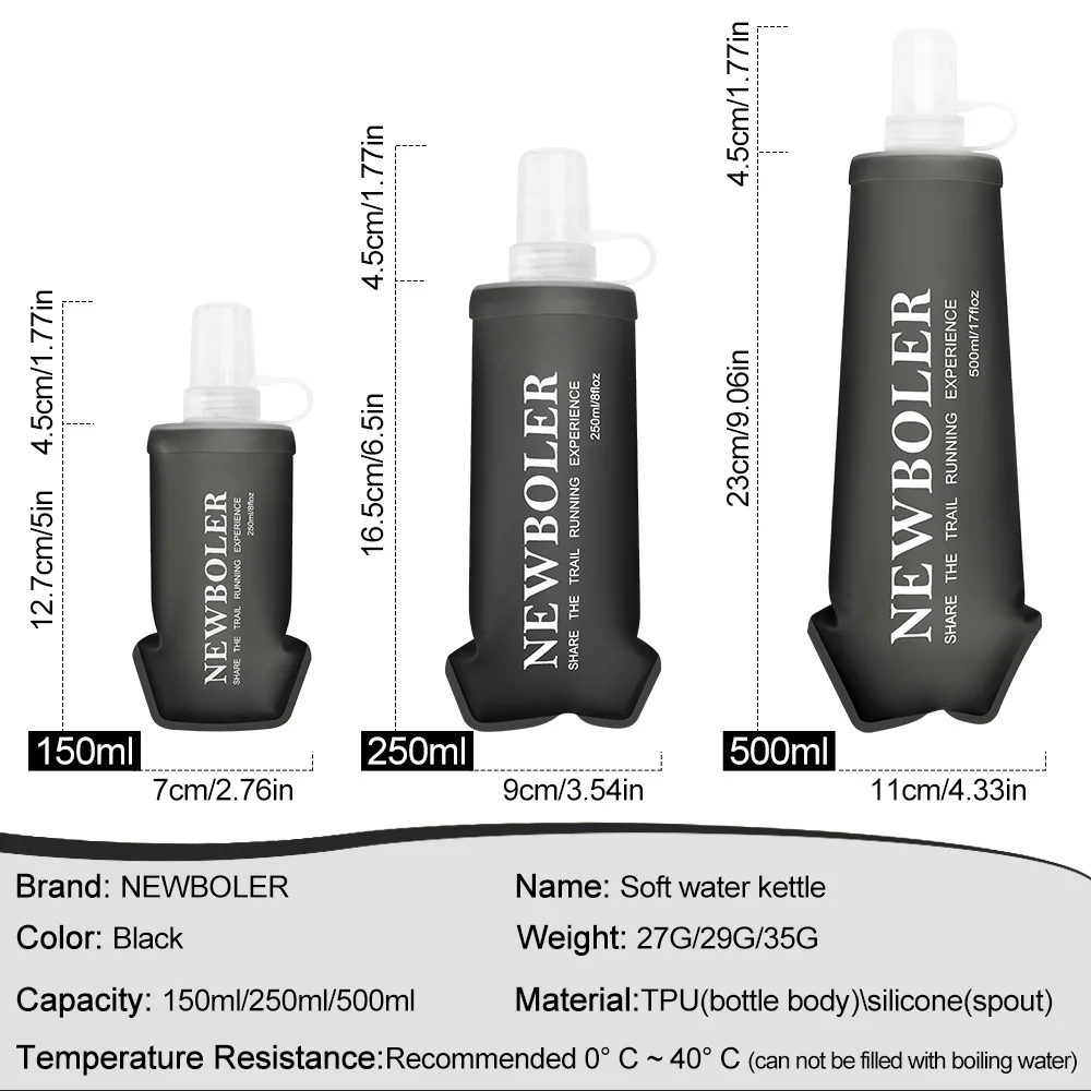 150/250/500ml Sport Water Bottle TPU Folding Soft Flask Drink Portable Water Bottle Running Hiking Bicycle Fitness Water Bag